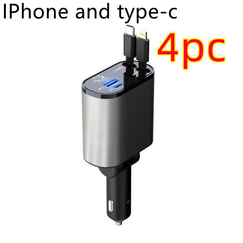 Silver and black car cigarette lighter charger with dual USB-C ports