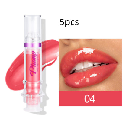 Lip glass liquid lipstick shade 04, 5pcs set, clear tube with glossy red lip