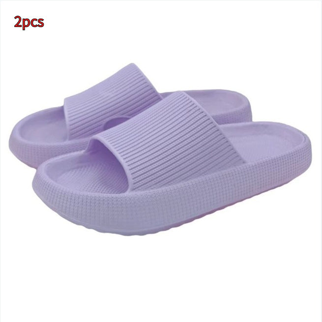 Light purple two-pack slide slippers with wide strap and textured footbed