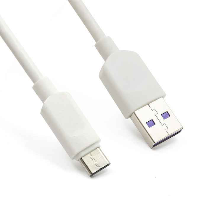 White USB-A to USB-C charging data cable with metal connector ends