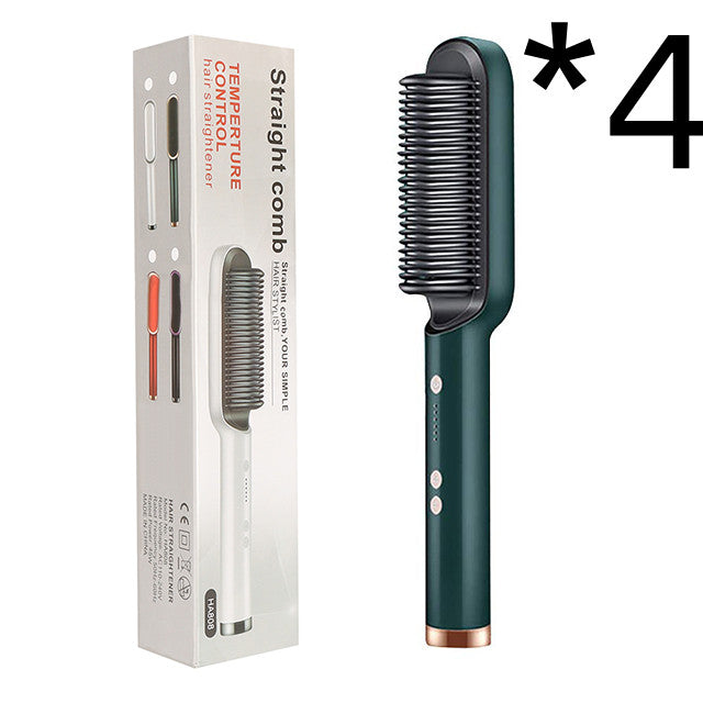2-in-1 hair straightener hot comb electric hair brush, dark green with retail box