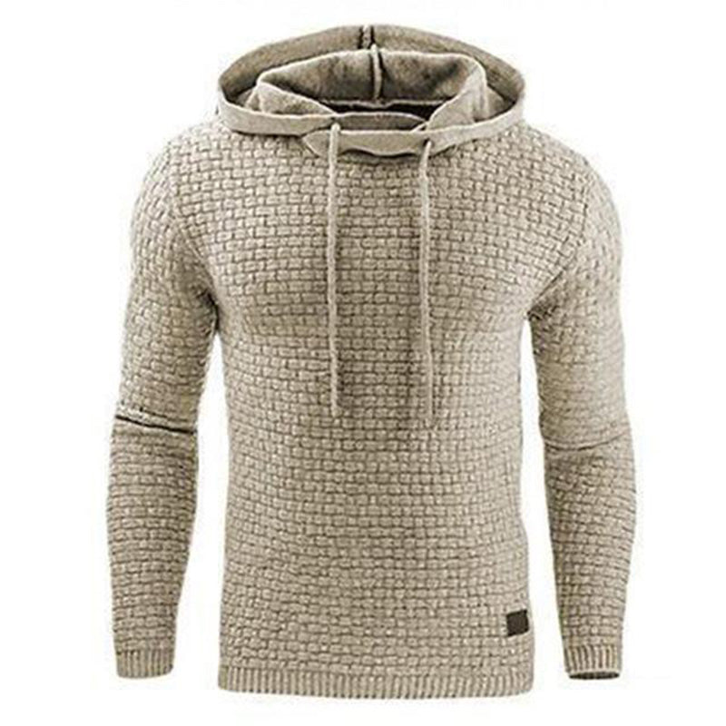 Men's textured hoodie in khaki, drawstring hood and front pocket