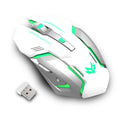 Wireless gaming mouse, white with green LED trim and angular ergonomic design