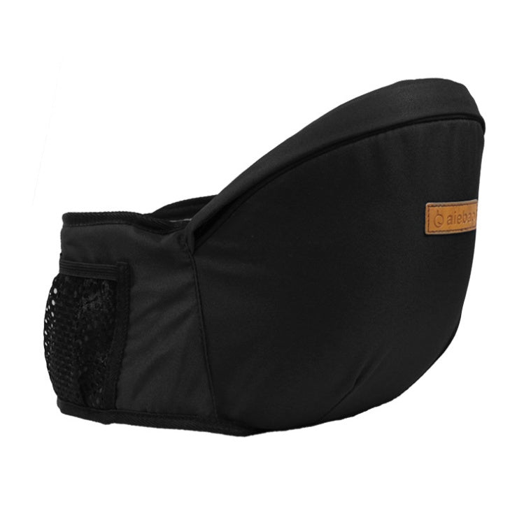 Black baby sitting stool with black side mesh panel and tan logo patch