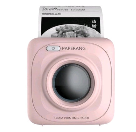 Pink mini mobile thermal photo printer with front lens and paper slot