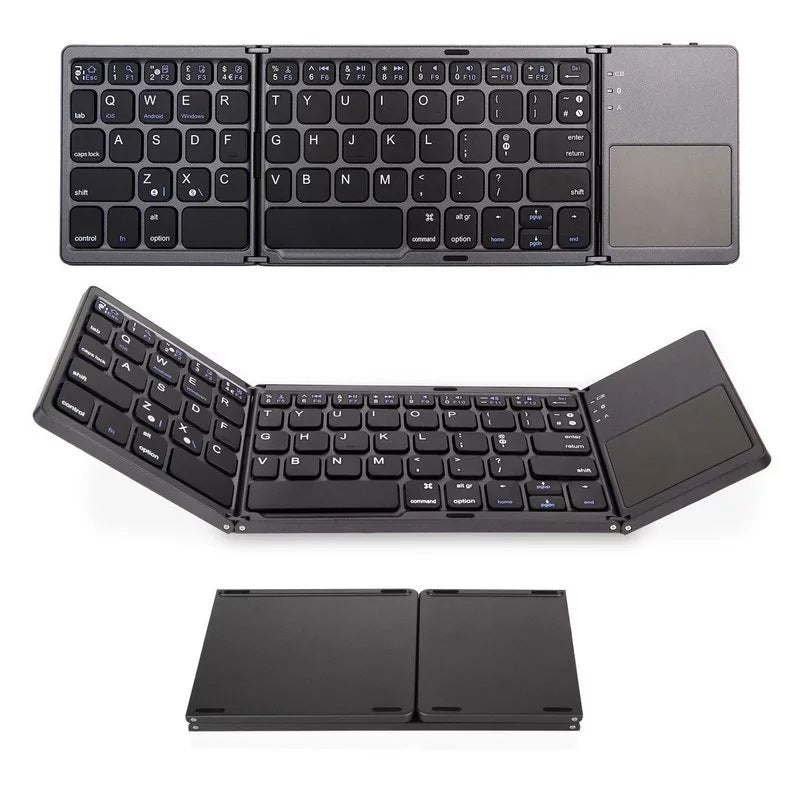 Foldable Bluetooth keyboard with touchpad, three-panel design, black