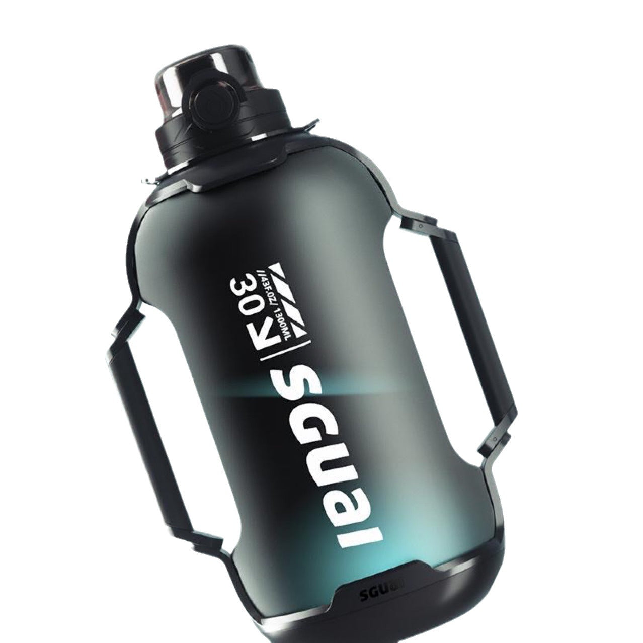 Matte black sports water bottle with carry handle and flip-up lid