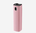 Pink screen cleaner spray bottle with black top and gray microfiber cloth body