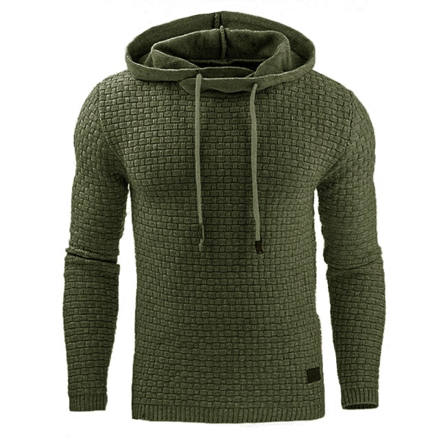 Men's textured hoodie in green, drawstring hood and front pocket