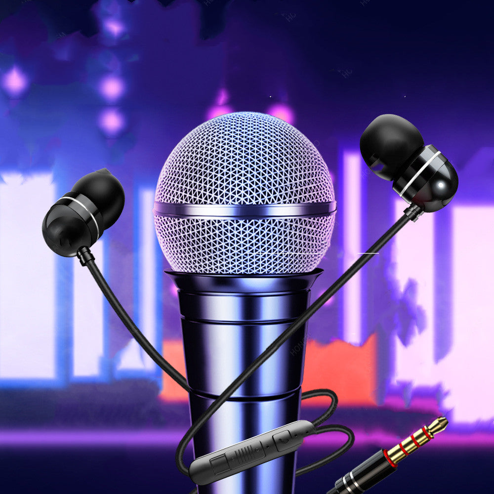 Wire-controlled in-ear headphones with mic, silver microphone mesh with two black earbuds