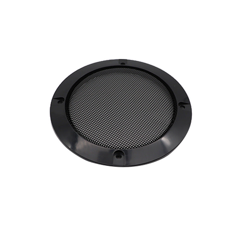 Car speaker grille mask with dark round mesh screen and black outer frame.
