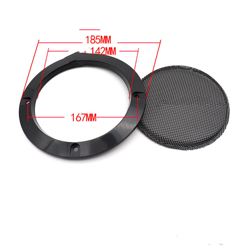 Car speaker grille mask with size diagram; black ring, round mesh cover, 185mm shown.
