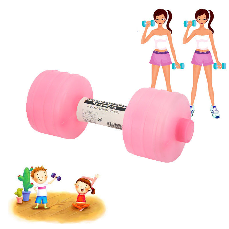 Pink water dumbbells, bar between two rounded end weights