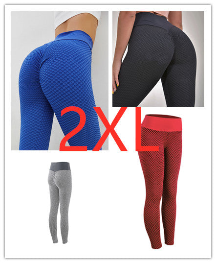 Two-pack leggings set: blue and red seamless high-waist with textured honeycomb pattern