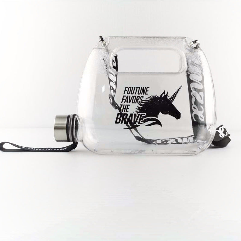 1500ml clear plastic water bottle with black lid and carry strap