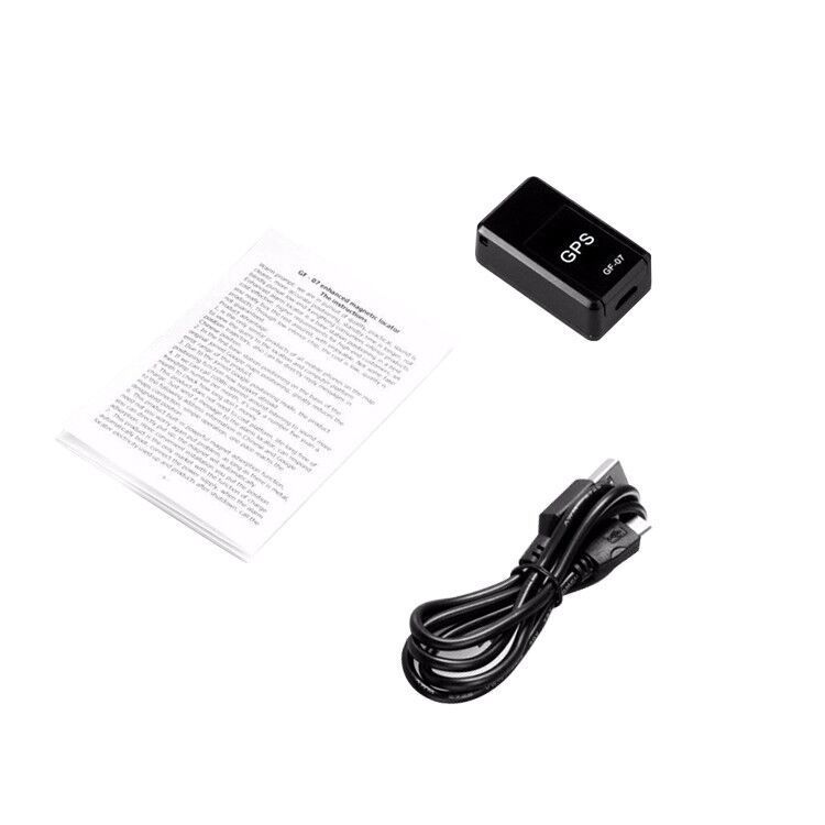 Mini GPS tracker with instruction papers and USB cable, black GPS module