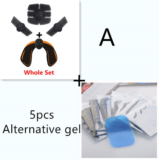 EMS muscle trainer set with black electrode pads and blue gel sheets, 5pcs option