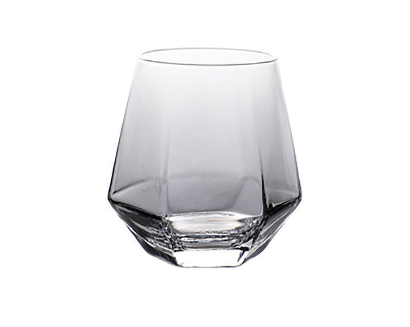 Dark-tinted glass water cup with a faceted octagon base