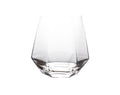 Clear glass water cup with a faceted octagon base