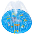 Blue splash pad tent-style cover with cartoon animal water design