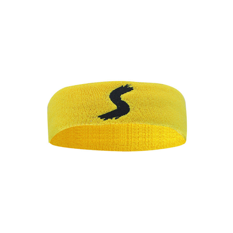 Yellow fitness headband with black S logo