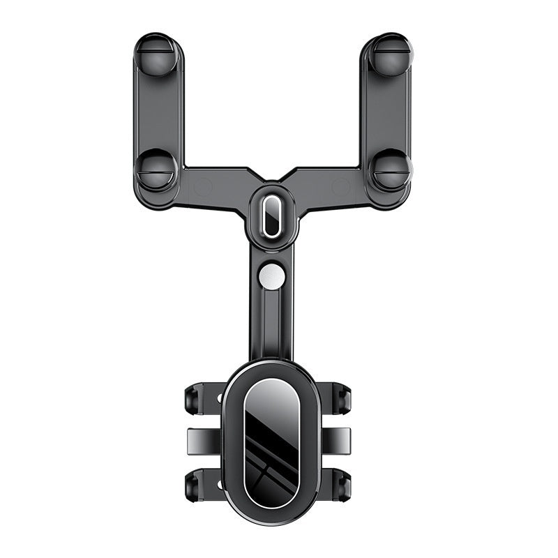 Graphite black clip-on rearview mirror phone bracket with central mount and side clamps