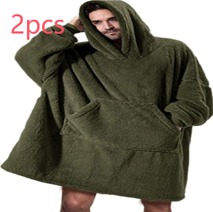 Olive fleece hoodie sweatshirt with big kangaroo pocket and hood, loose fit