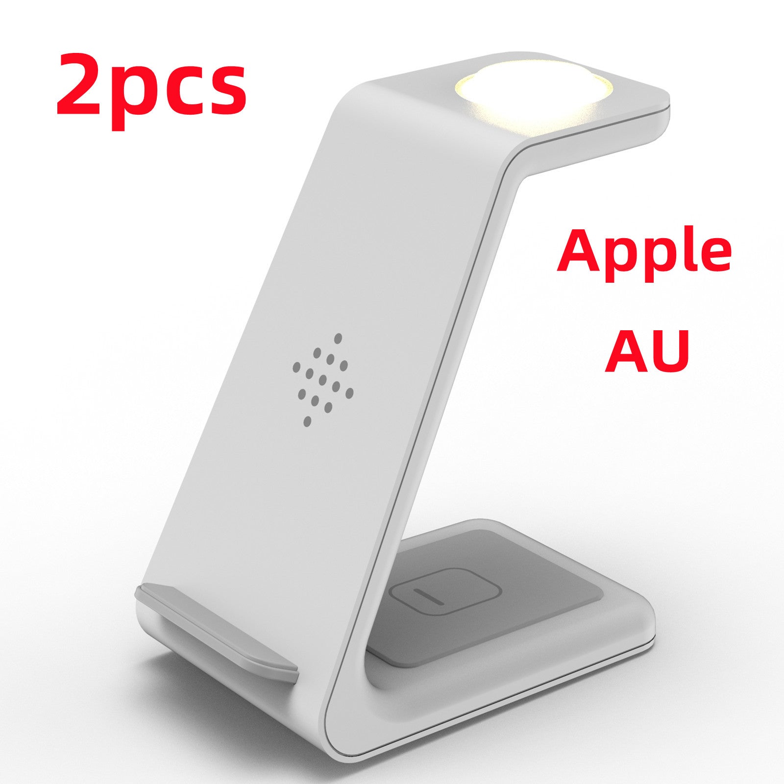 White wireless phone charger stand with angled base and built-in charging indicator