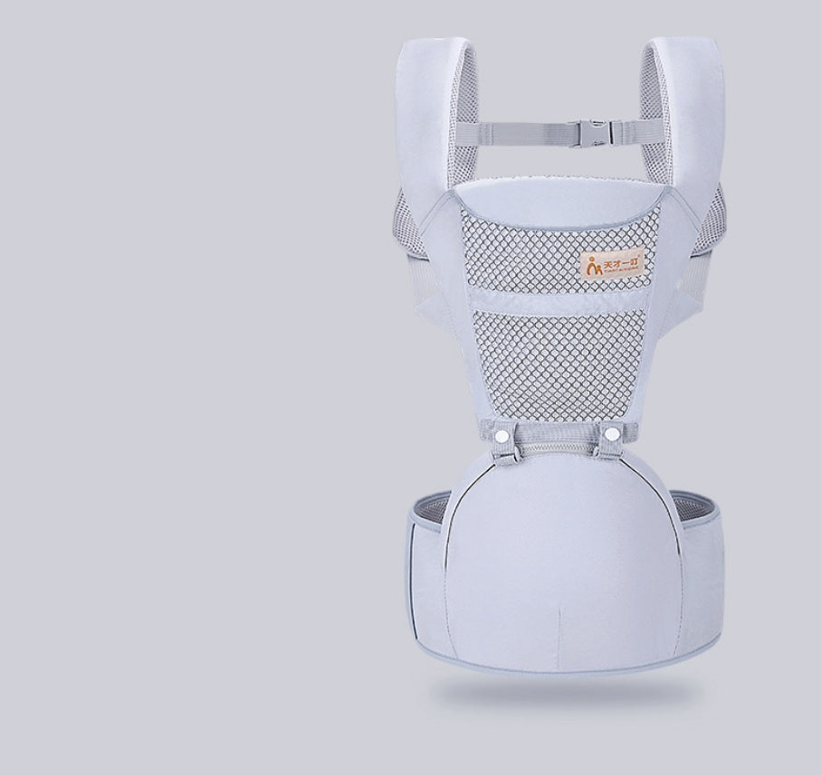 White baby waist carrier and stool with textured mesh panel and padded waist