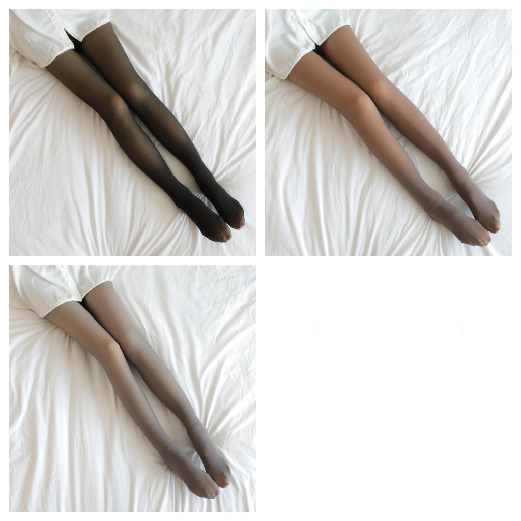 Fleece-lined pantyhose set with four shades, full-length leg views