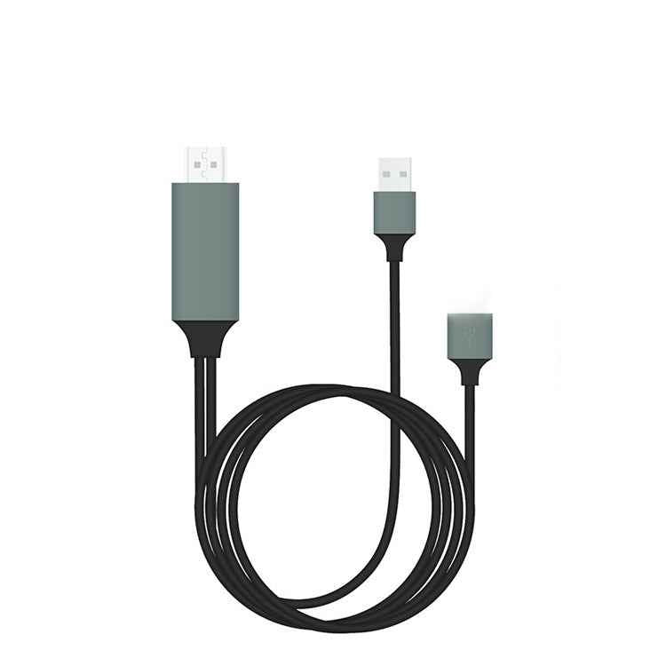Type-C to HDMI projection cable with three connectors, black cable and gray adapters