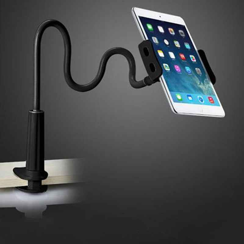 Black 360-degree spiral phone and tablet stand with adjustable angled holder