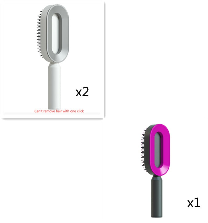 Self-cleaning hair brush set: two white brushes and one purple brush