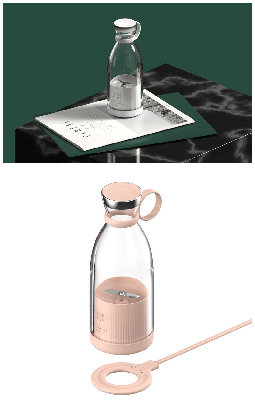 Pink portable electric juicer blender bottle with lid and straw ring