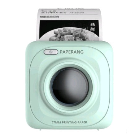 Mint green mini mobile thermal photo printer with front lens and paper slot