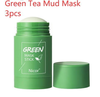 Green mask stick clay jar with matching lid, 3-piece set