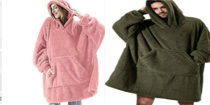 Fleece hoodie sweatshirt in pink and dark olive, hooded with large front pocket