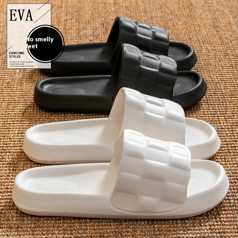 Women's EVA slide sandals in black and white with checkered cross straps