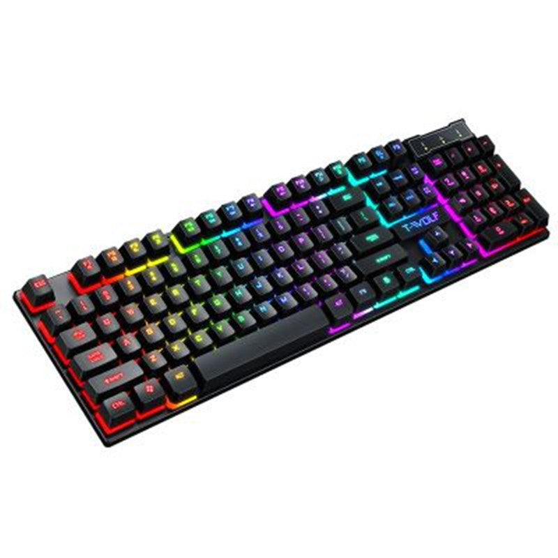 Gaming wired keyboard with multicolor RGB backlit keys and red-edged frame