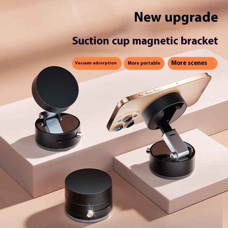 Foldable magnetic suction car phone holder with rotating round magnetic head