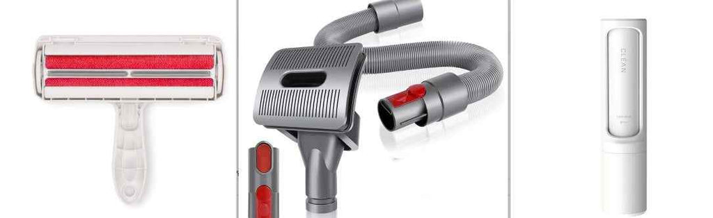 Pet hair remover lint roller brush with replacement cartridge heads and attachments