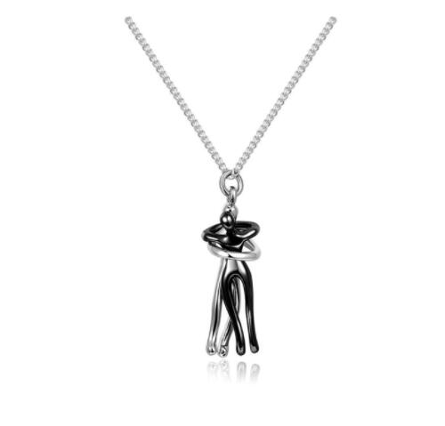 Love hug necklace with silver chain and silver hugging couple pendant