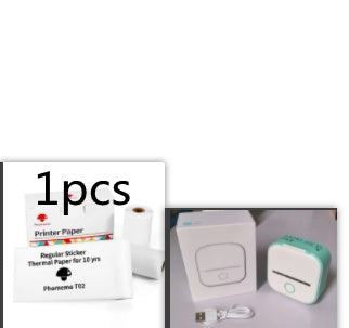 Mini thermal label printer set with 1pcs thermal paper, white and green printer