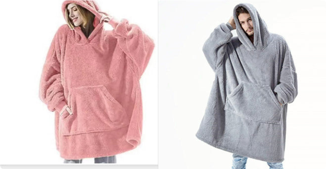 Fleece hoodie sweatshirt with hood and kangaroo pocket in pink and light gray