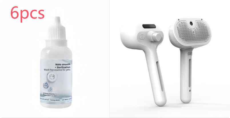 Pet grooming spray bottle and hair remover brush set with white tools