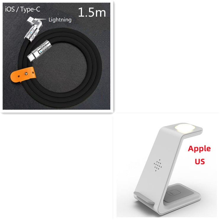 Wireless charger stand with 1.5m Lightning to Type-C cable, black cable, white stand
