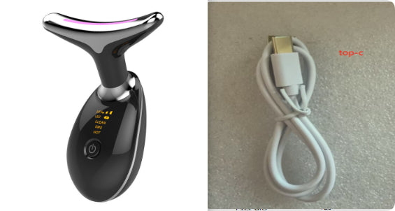 Black electric microcurrent neck massager with charging cable
