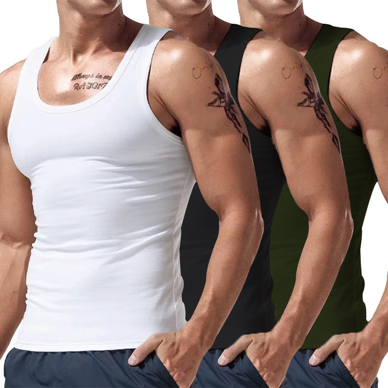 Men's sleeveless crewneck tank top set: white with black and dark green tops