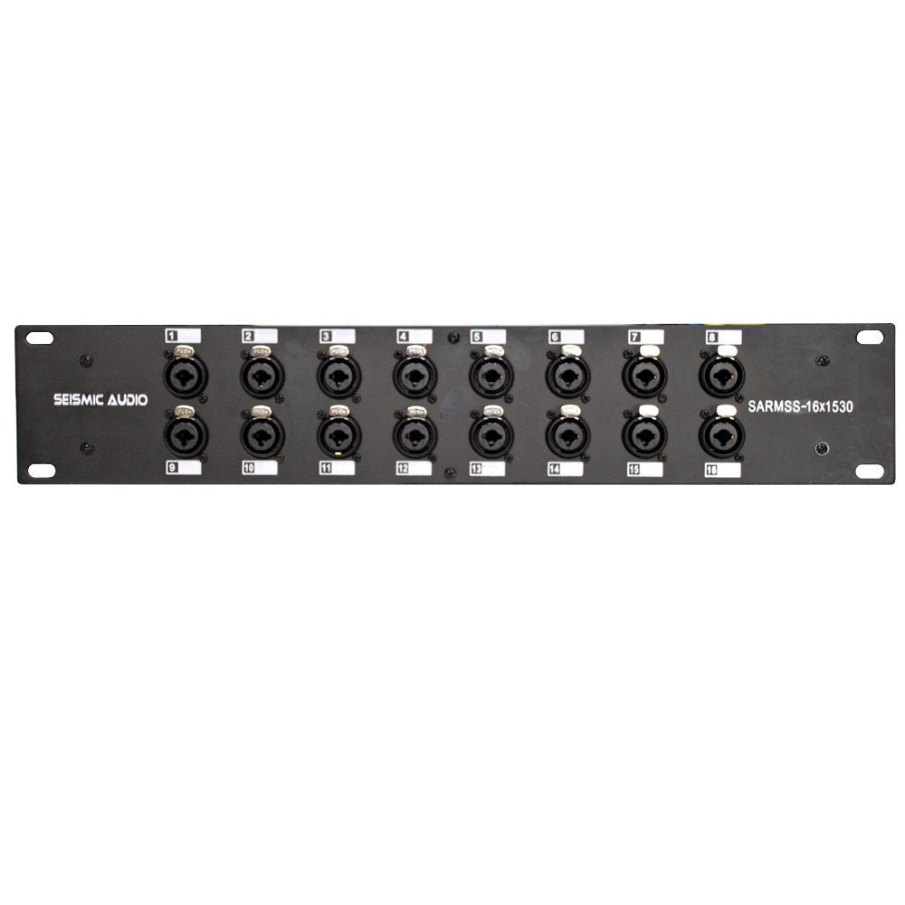 Front panel of Seismic Audio rack-mount splitter with multiple XLR ports