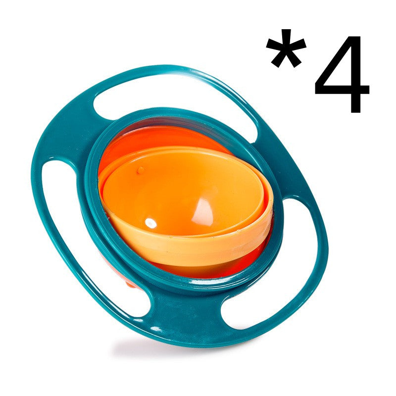 Teal rotating spill-proof bowl dish with orange inner bowl and four handle loops